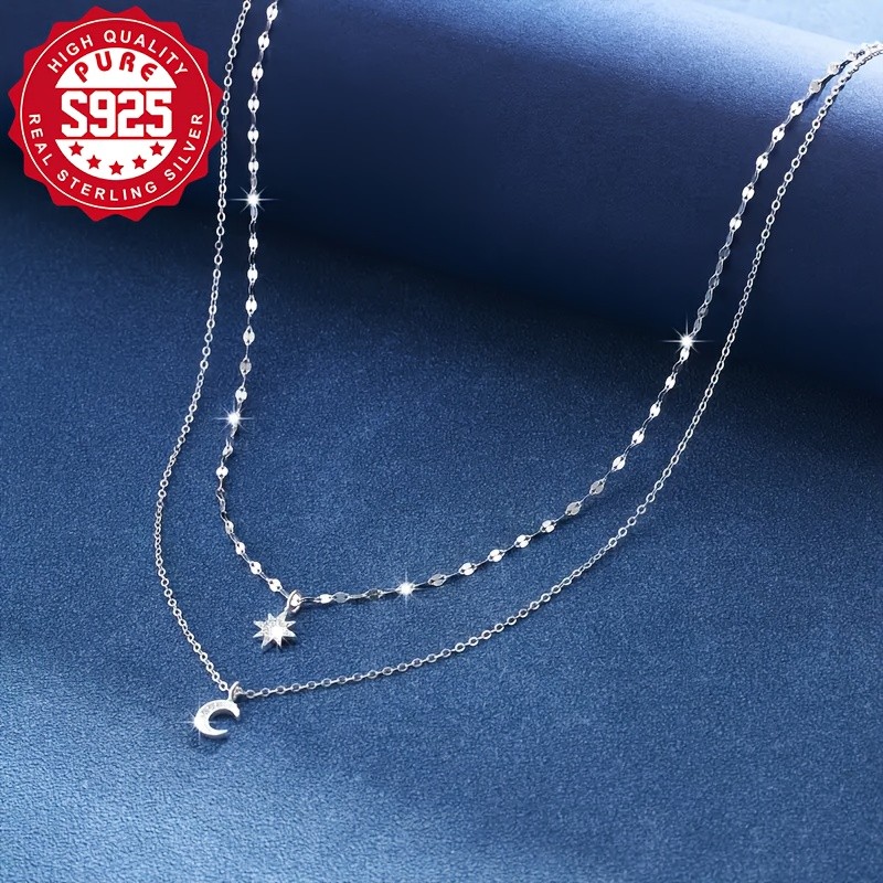 SOL COLL S925 Silver Double Chain Necklace with Pendant