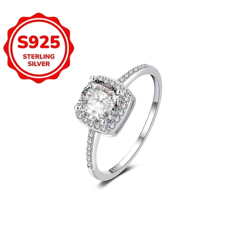 SIMILANKA 925 Silver Square Four-Prong Synthetic Zirconia Ring