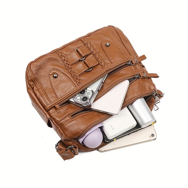 OGEHUAFEE PU Fashionable Womens Bag  Lightweight Crossbody & Shoulder Bag with Multi-Pockets, Double-Layer Main Bag