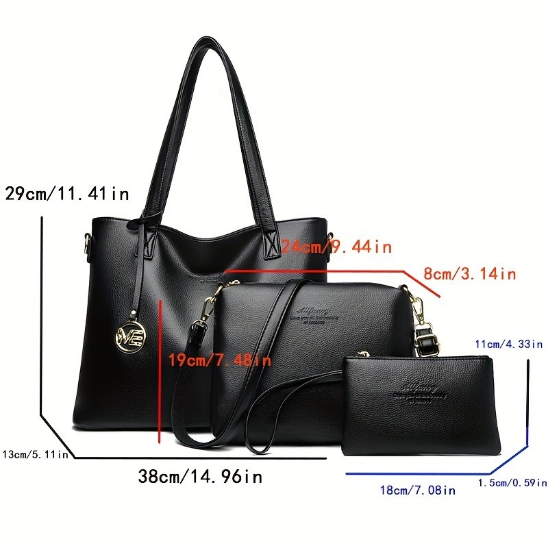 OGEHUAFEE High Quality Three-Piece Womens Handbag Set  Large Capacity PU Handbag, Ideal for Shopping, Parties, and Travel