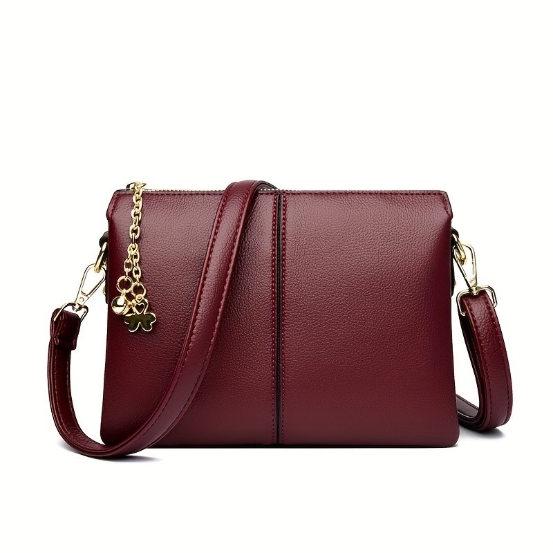 OGEHUAFEE Womens PU Small Square Crossbody Bag  3-Tier Detachable Strap, Tassel Charm, Zipper Closure