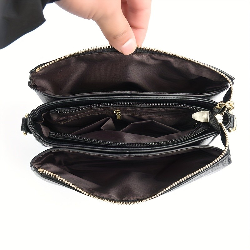 OGEHUAFEE Womens PU Small Square Crossbody Bag  3-Tier Detachable Strap, Tassel Charm, Zipper Closure