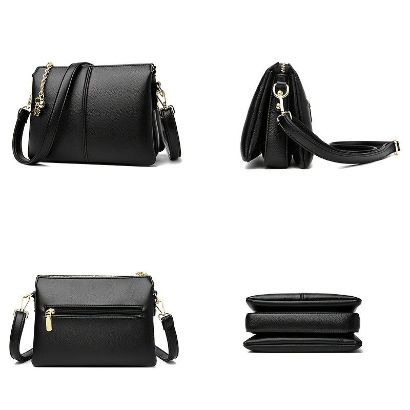 OGEHUAFEE Womens PU Small Square Crossbody Bag  3-Tier Detachable Strap, Tassel Charm, Zipper Closure