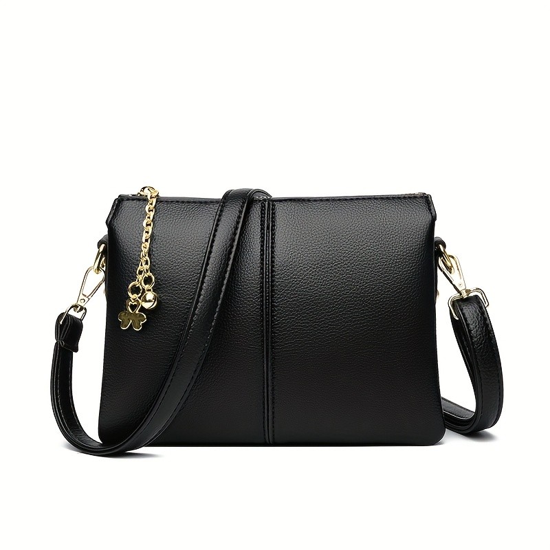 OGEHUAFEE Womens PU Small Square Crossbody Bag  3-Tier Detachable Strap, Tassel Charm, Zipper Closure