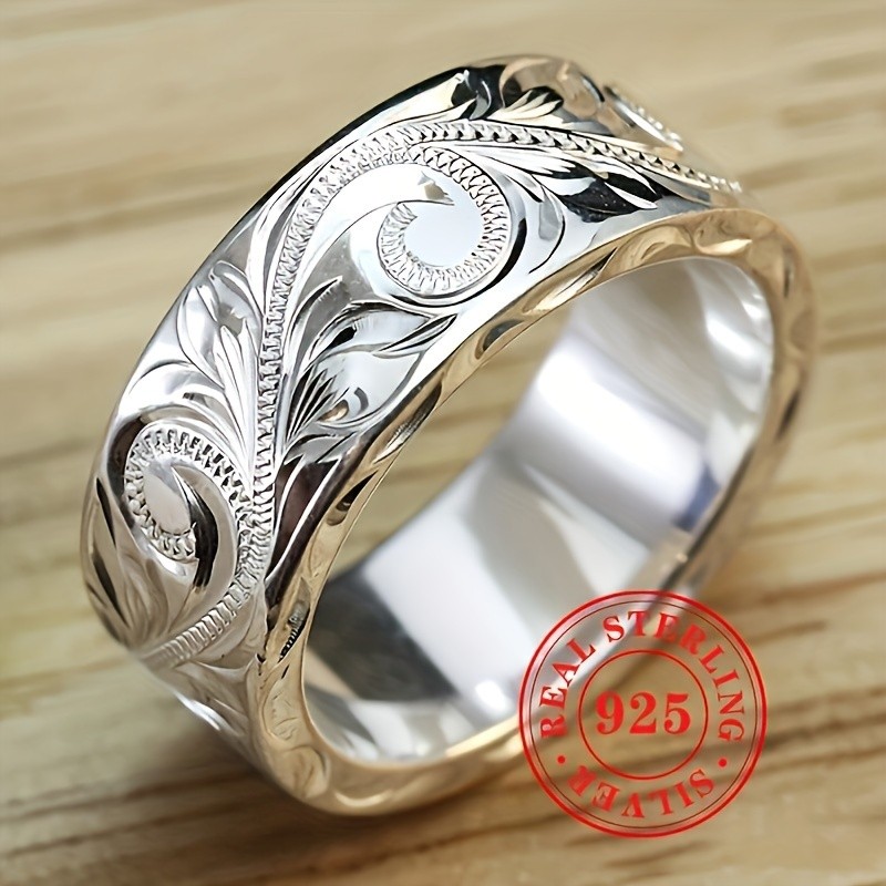 JOYHERS Bohemian Style S925 Sterling Silver Engraved Leaf and Flower Ring