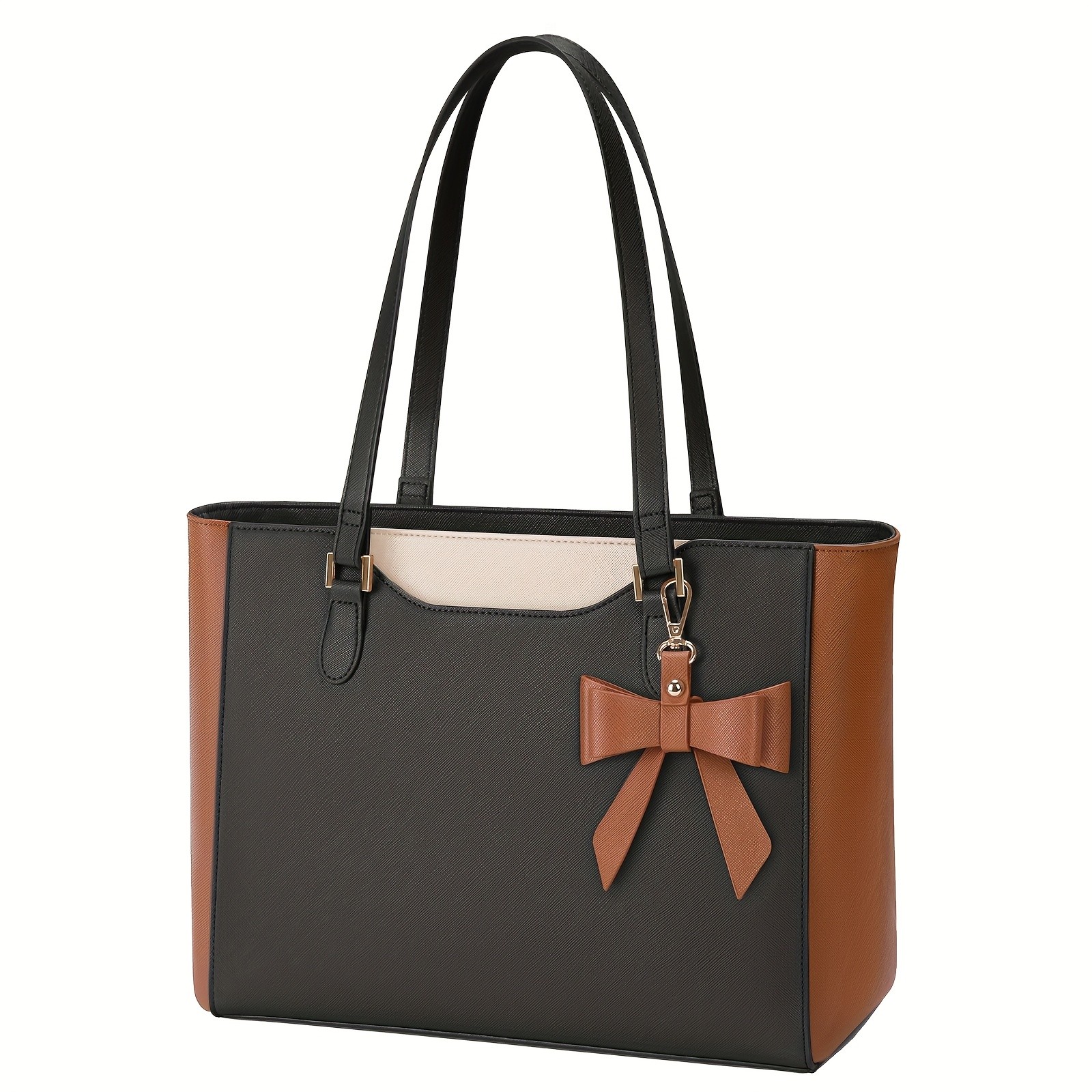 KTMOUW Laptop Bags for Women Large Capacity Tote Bag, Job Hunting, A4 Support, Self-Supporting Design, Formal Shoulder Bag with Bow Tie