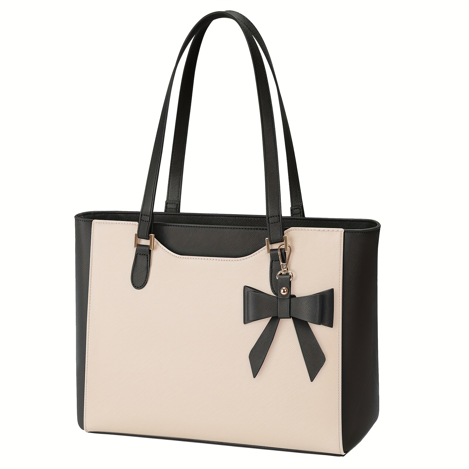 KTMOUW Laptop Bags for Women Large Capacity Tote Bag, Job Hunting, A4 Support, Self-Supporting Design, Formal Shoulder Bag with Bow Tie