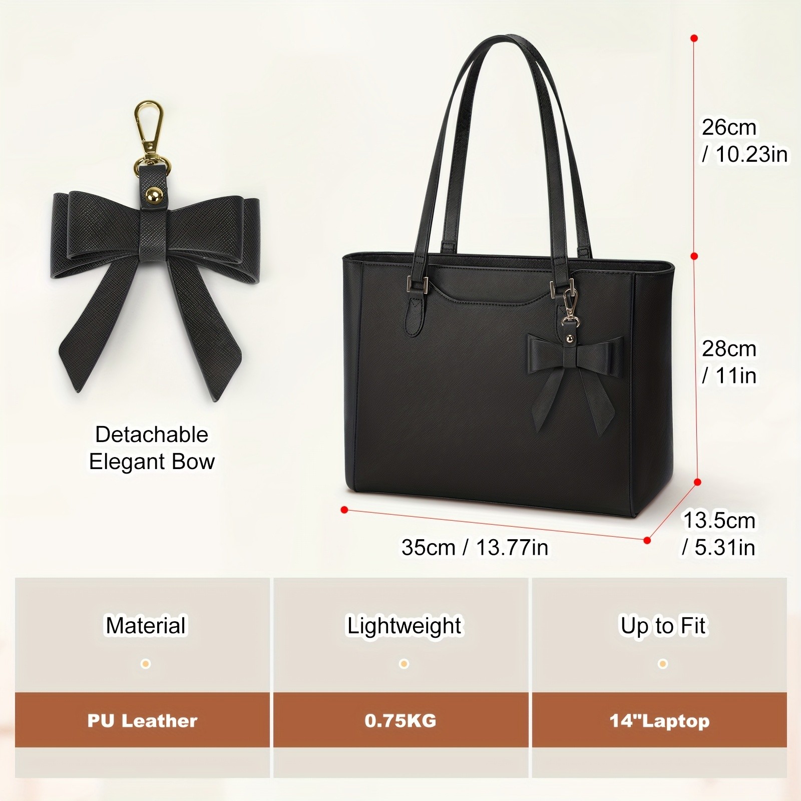 KTMOUW Laptop Bags for Women Large Capacity Tote Bag, Job Hunting, A4 Support, Self-Supporting Design, Formal Shoulder Bag with Bow Tie
