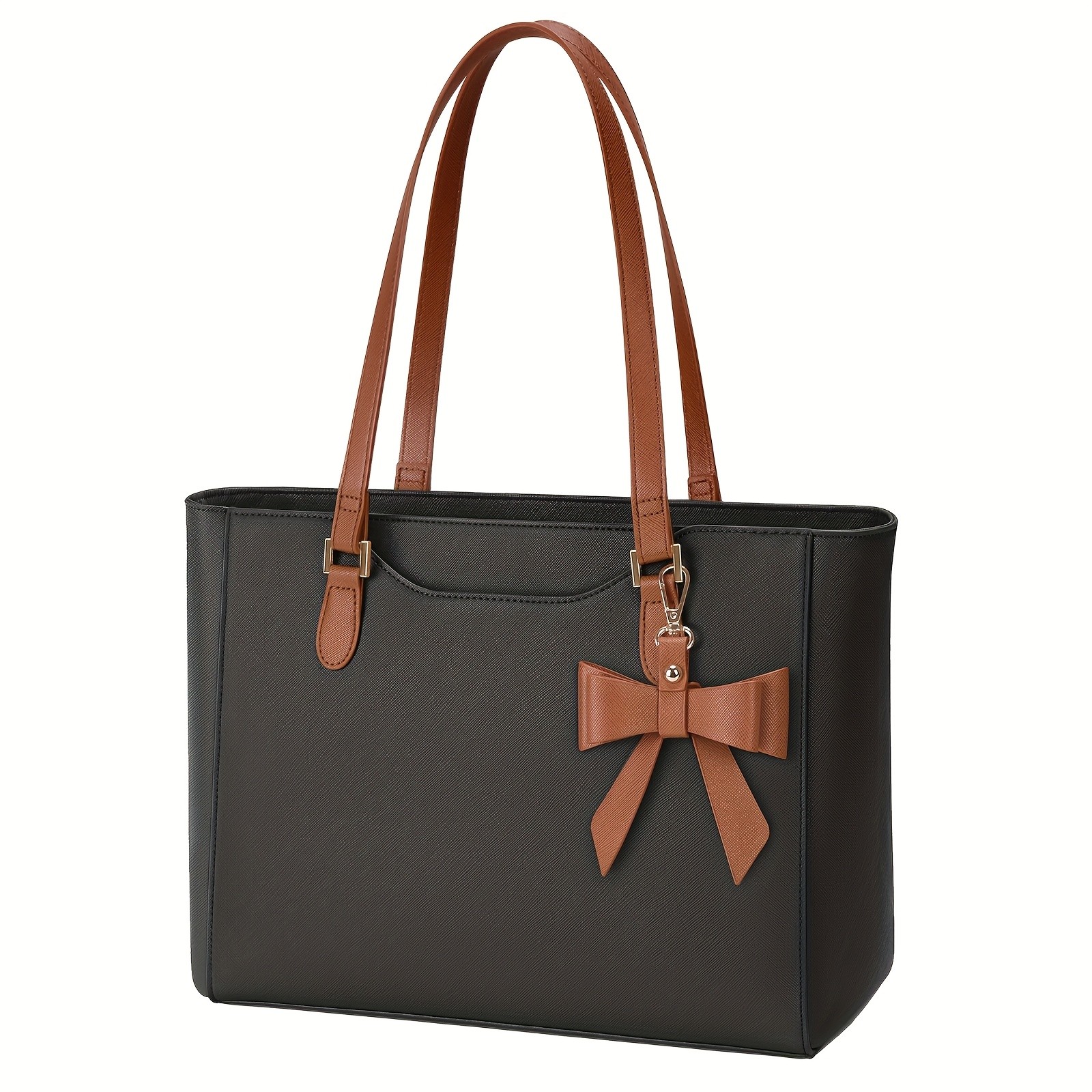 KTMOUW Laptop Bags for Women Large Capacity Tote Bag, Job Hunting, A4 Support, Self-Supporting Design, Formal Shoulder Bag with Bow Tie