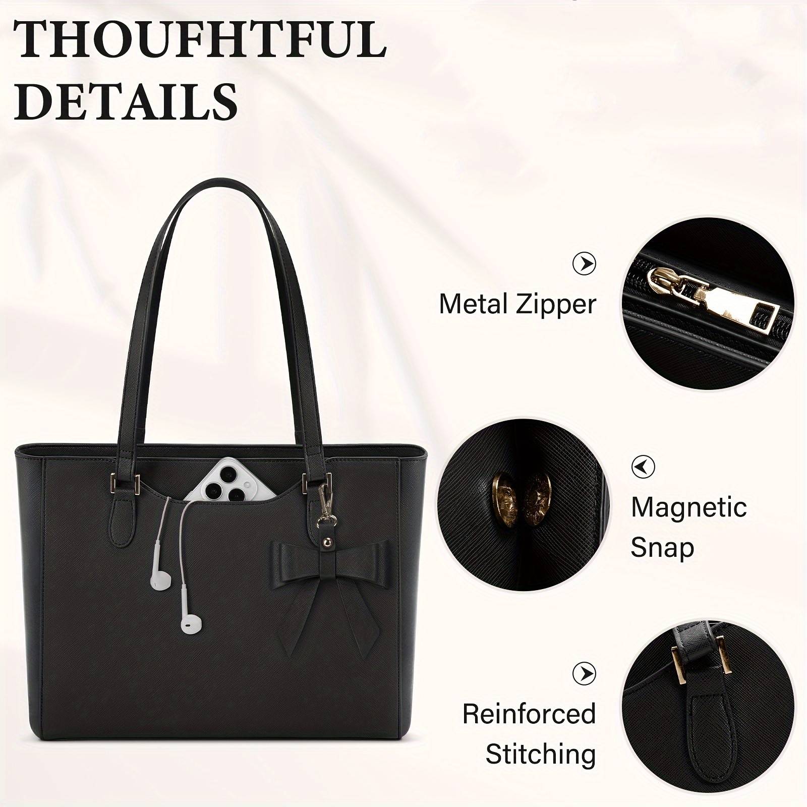 KTMOUW Womens Handbag  Large Capacity PU Leather Tote Bag, Zippered Shoulder Bag for School, Work, Travel, and Shopping