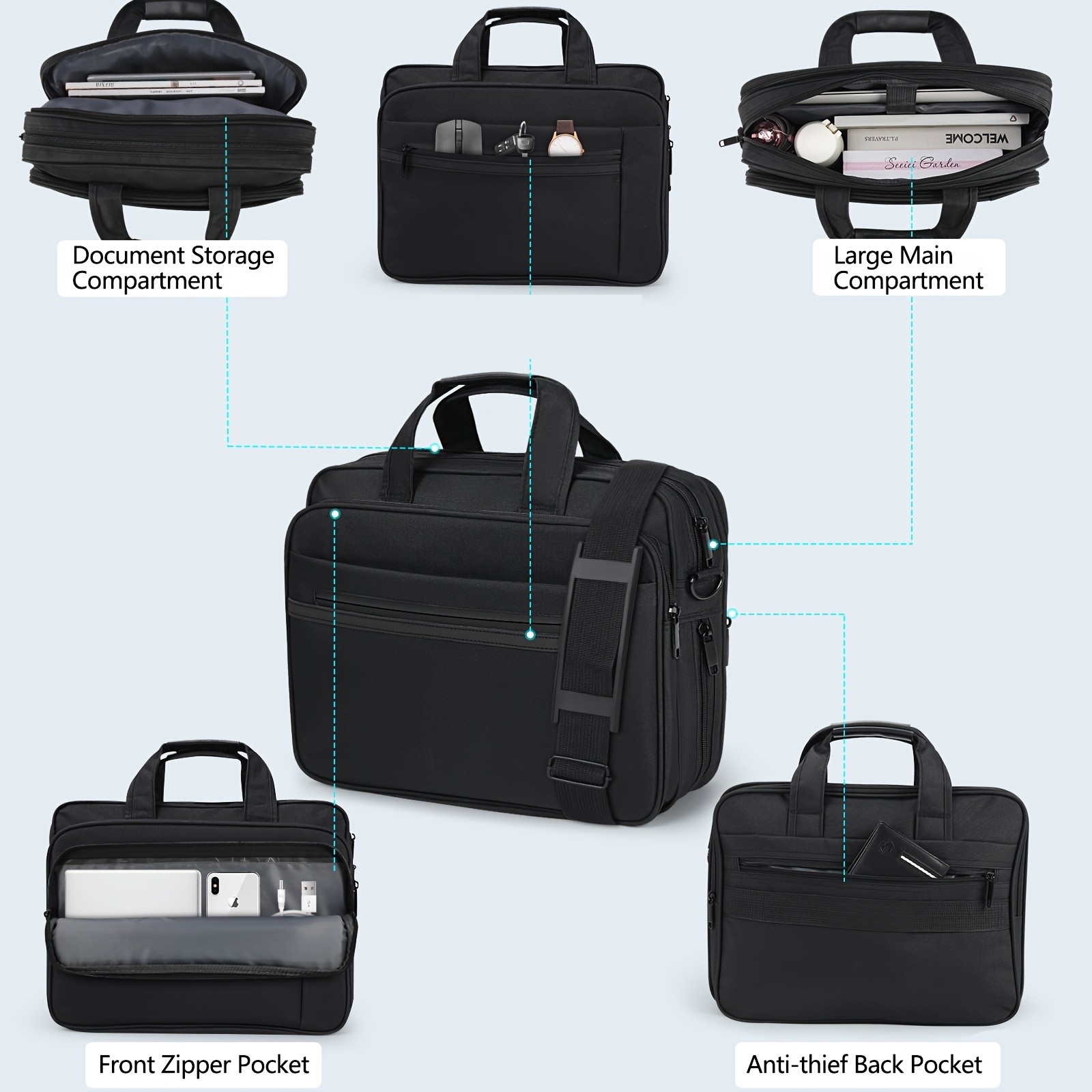KTMOUW Laptop Briefcase for 15.6-inch Devices Expandable Messenger Bag, Multiple Compartments, TSA-Compliant Design, Ideal for Business & Travel