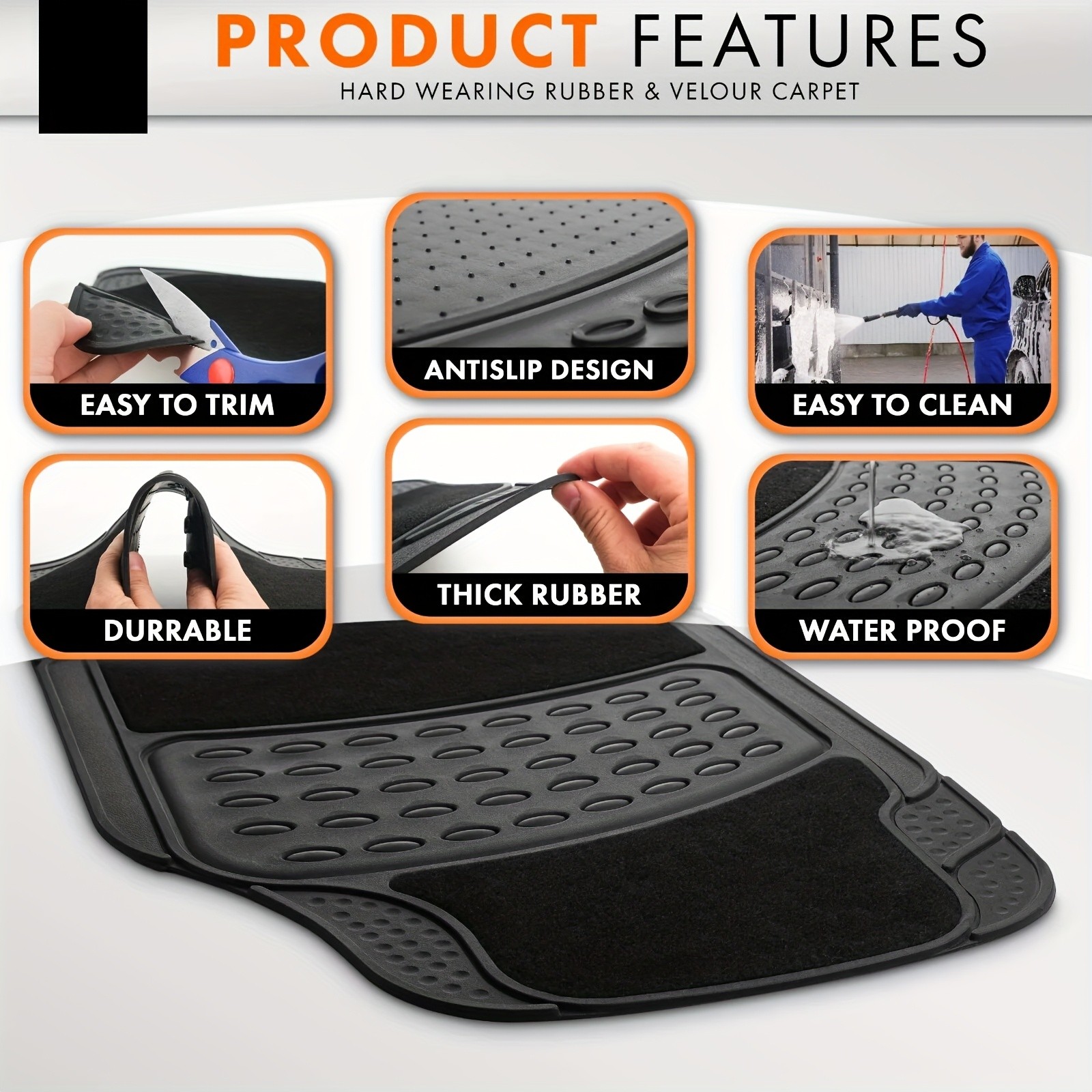KTMOUW Universal Car Floor Mats Waterproof & Durable Rubber Mats for Cars, SUVs, Trucks, and Vans