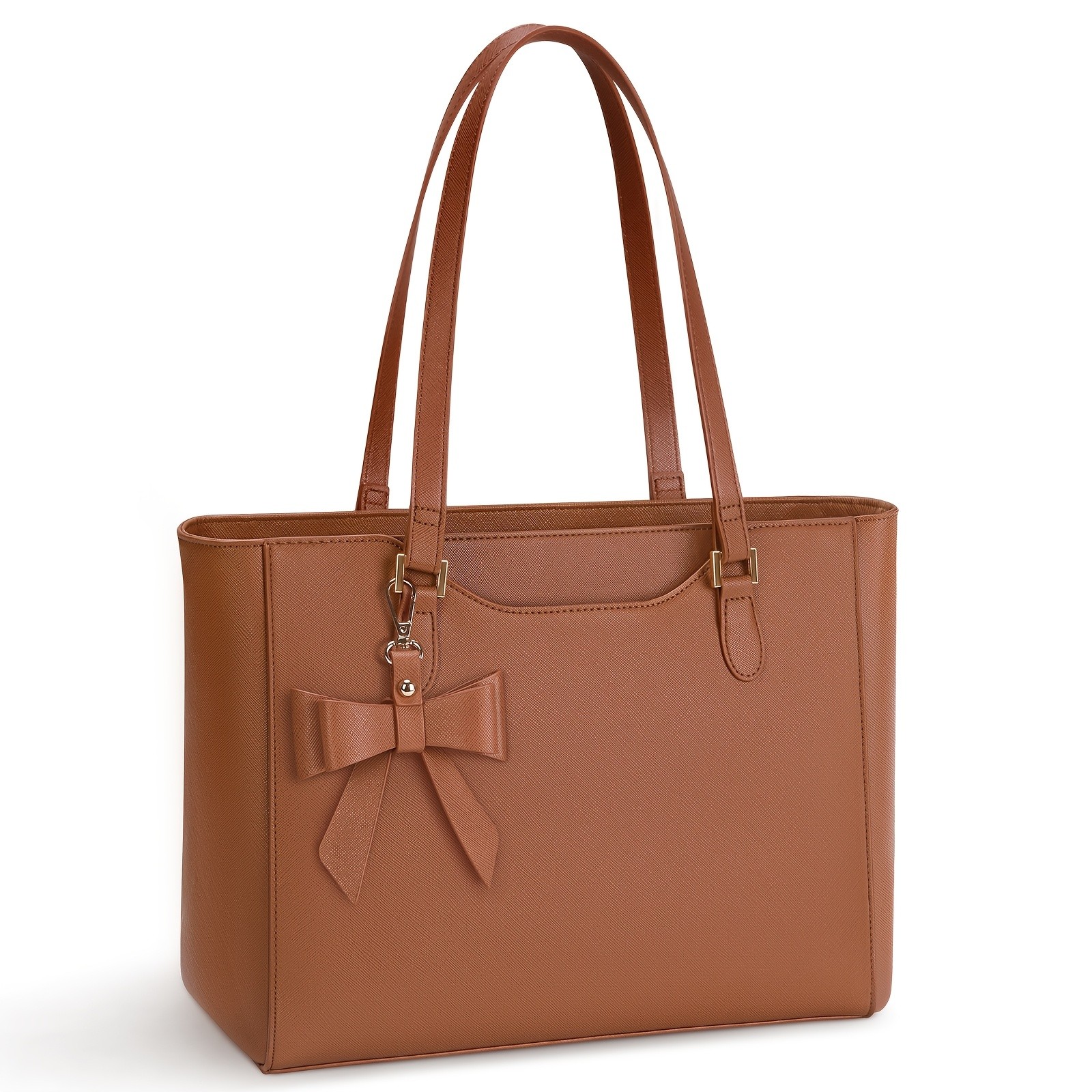 KTMOUW Womens Large Capacity Tote Bag  14-Inch Laptop Bag, Golden-Tone Hardware, Black Bow Accent, Zipper Closure