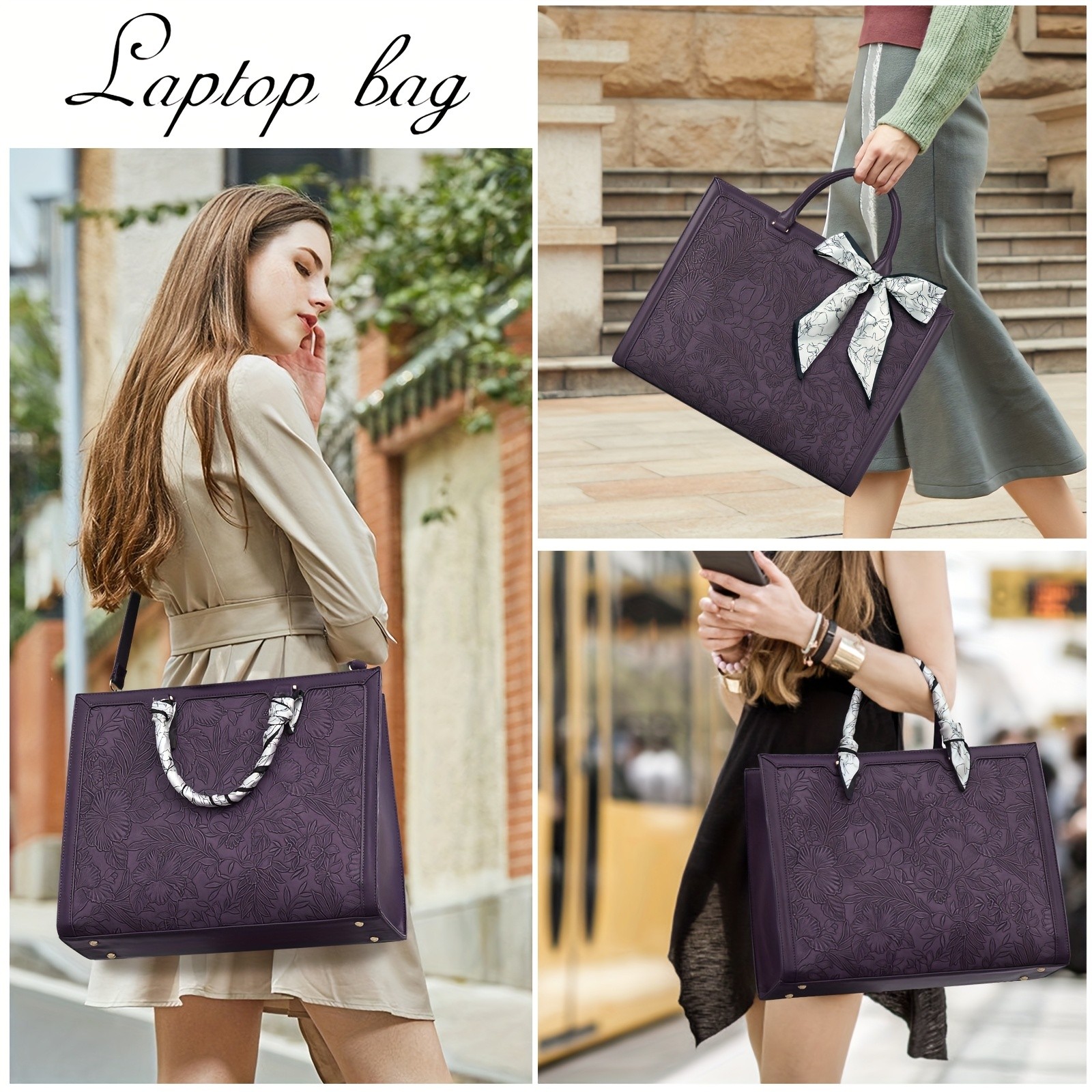 KTMOUW Laptop Bag for Women  39.62 cm Tote, PU Computer Business Briefcase, Large Capacity Shoulder Handbag