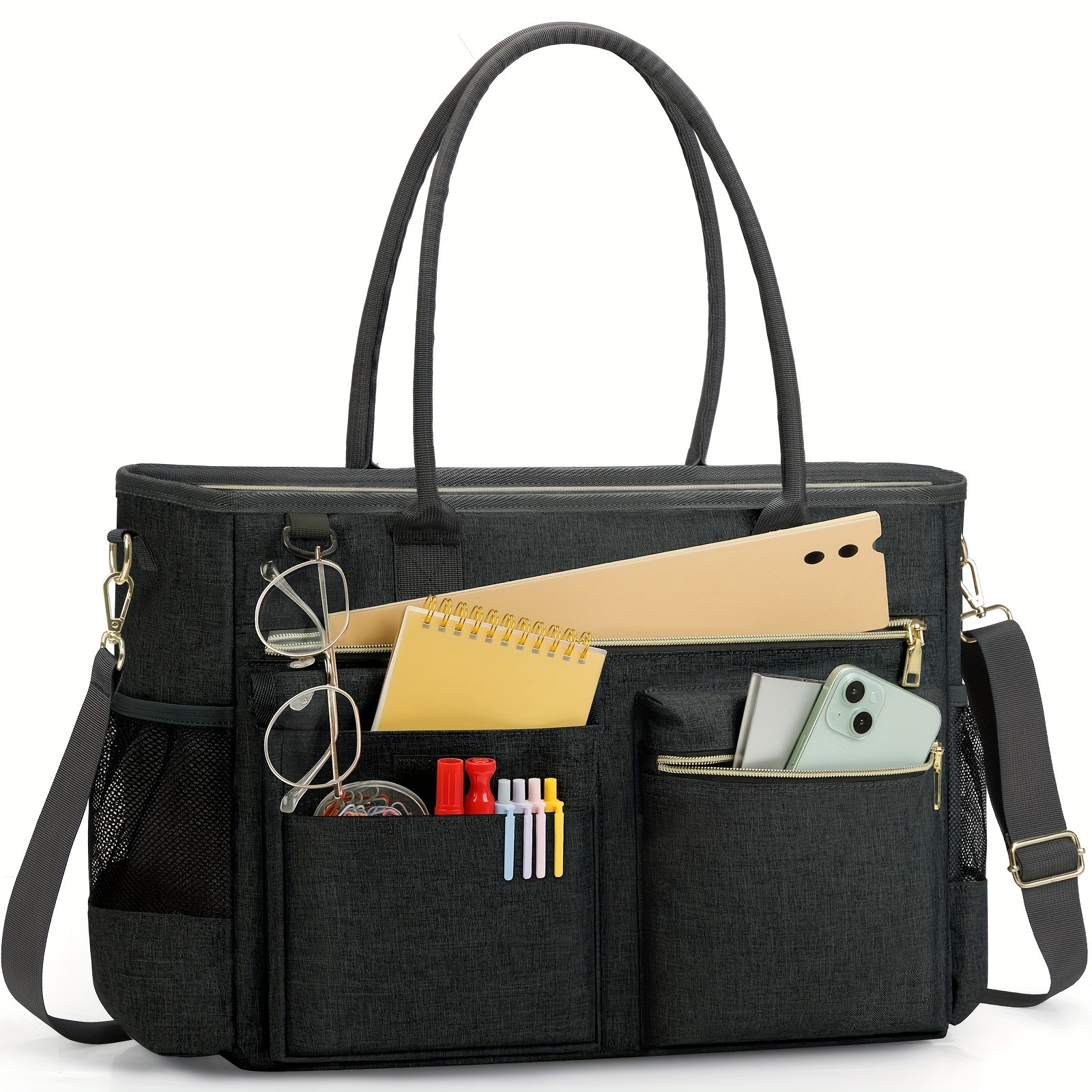 KTMOUW Laptop Bag for Women  Stylish Dark Green Tote, Adjustable Strap, Zipper Closure, Ideal for Teachers & Professionals