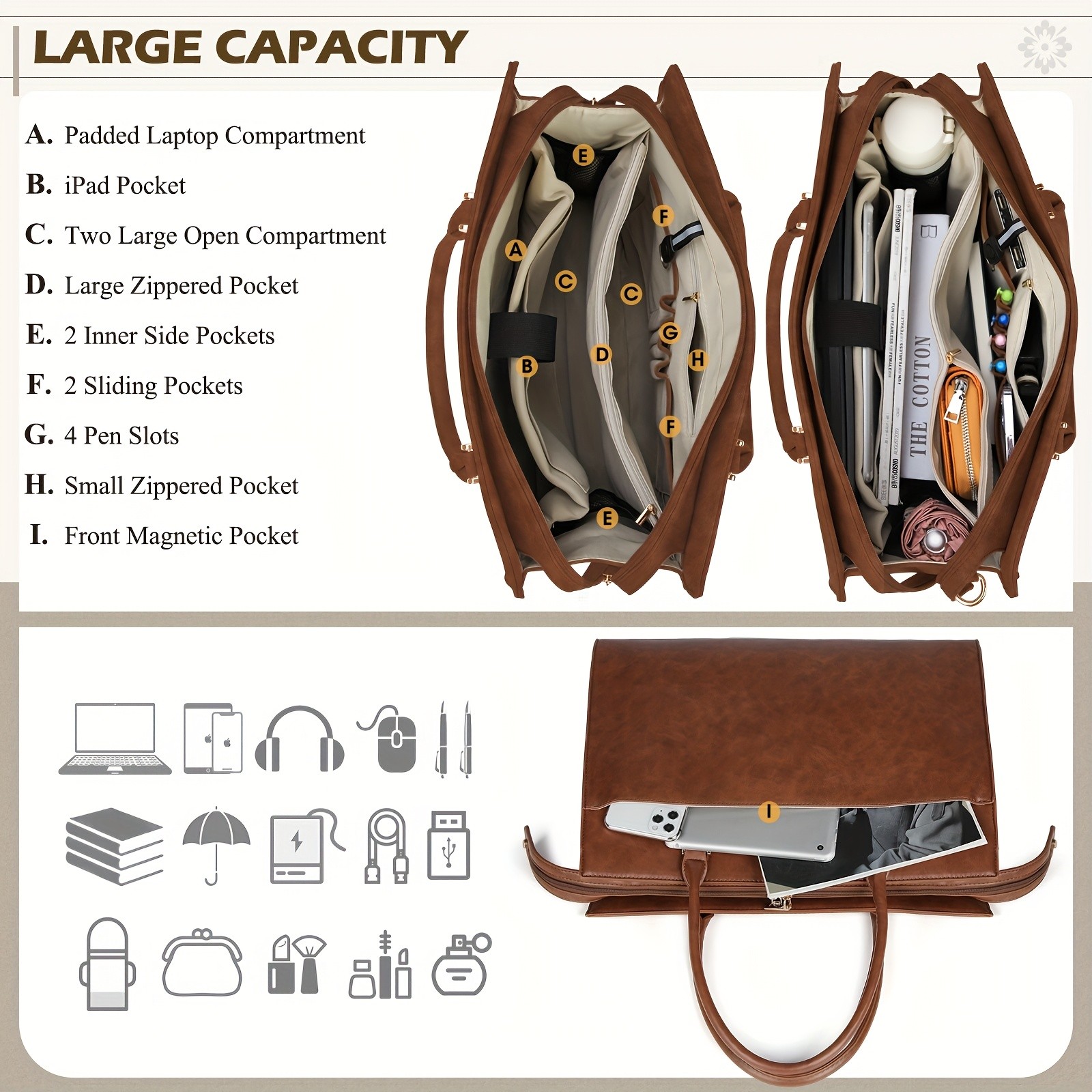 KTMOUW Laptop Bag for Women  39.62 cm PU Leather Tote Bag 2pcs Set  Professional Work Bag with Clutch Purse, Large Office Computer Bag, Teacher Bag