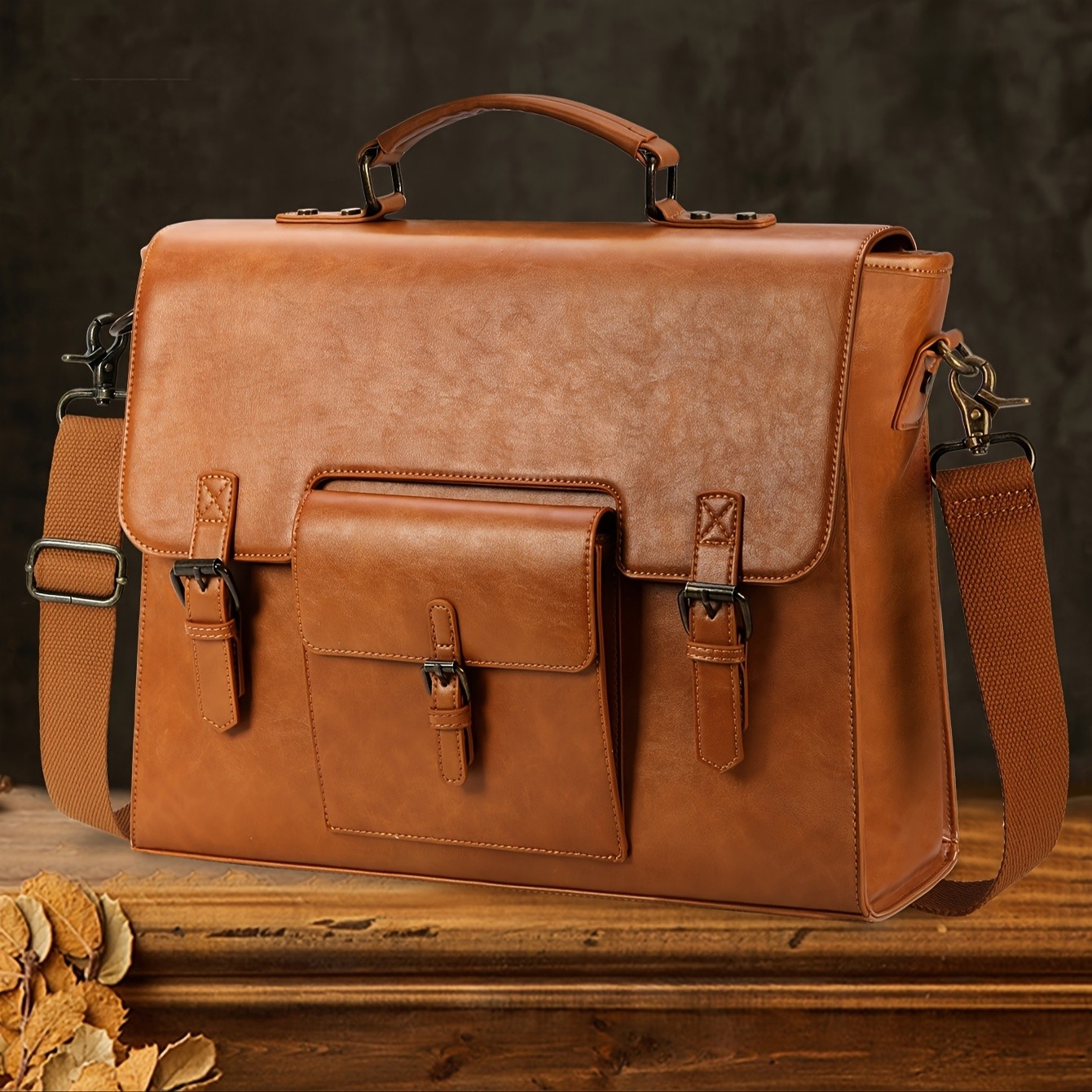 KTMOUW Mens Retro Brown Faux Leather Laptop Backpack 39.62cm Laptop Bag, Adjustable Strap, Durable Zippers, Office & Travel Bag