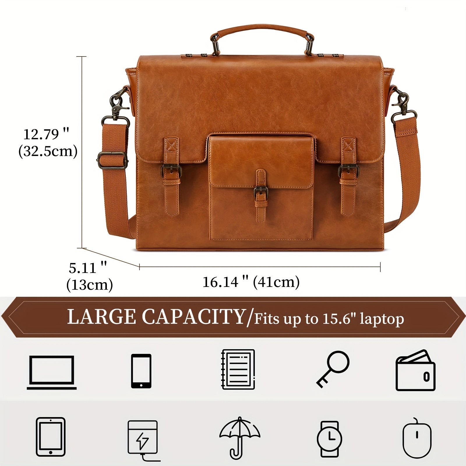 KTMOUW Mens Retro Brown Faux Leather Laptop Backpack 39.62cm Laptop Bag, Adjustable Strap, Durable Zippers, Office & Travel Bag