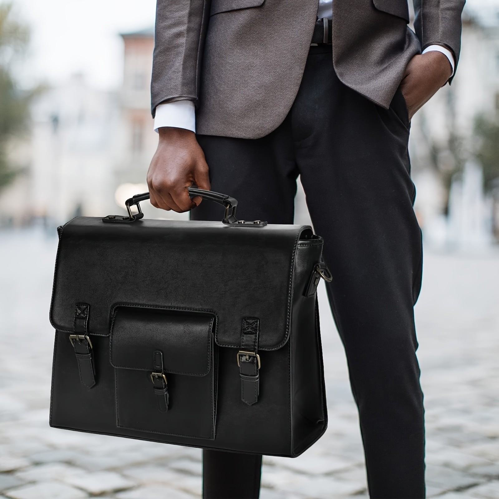 KTMOUW Mens Vintage Briefcase  39.62cm Laptop Messenger Bag, Adjustable Shoulder Strap, Zipper Closure, Office & Travel Use