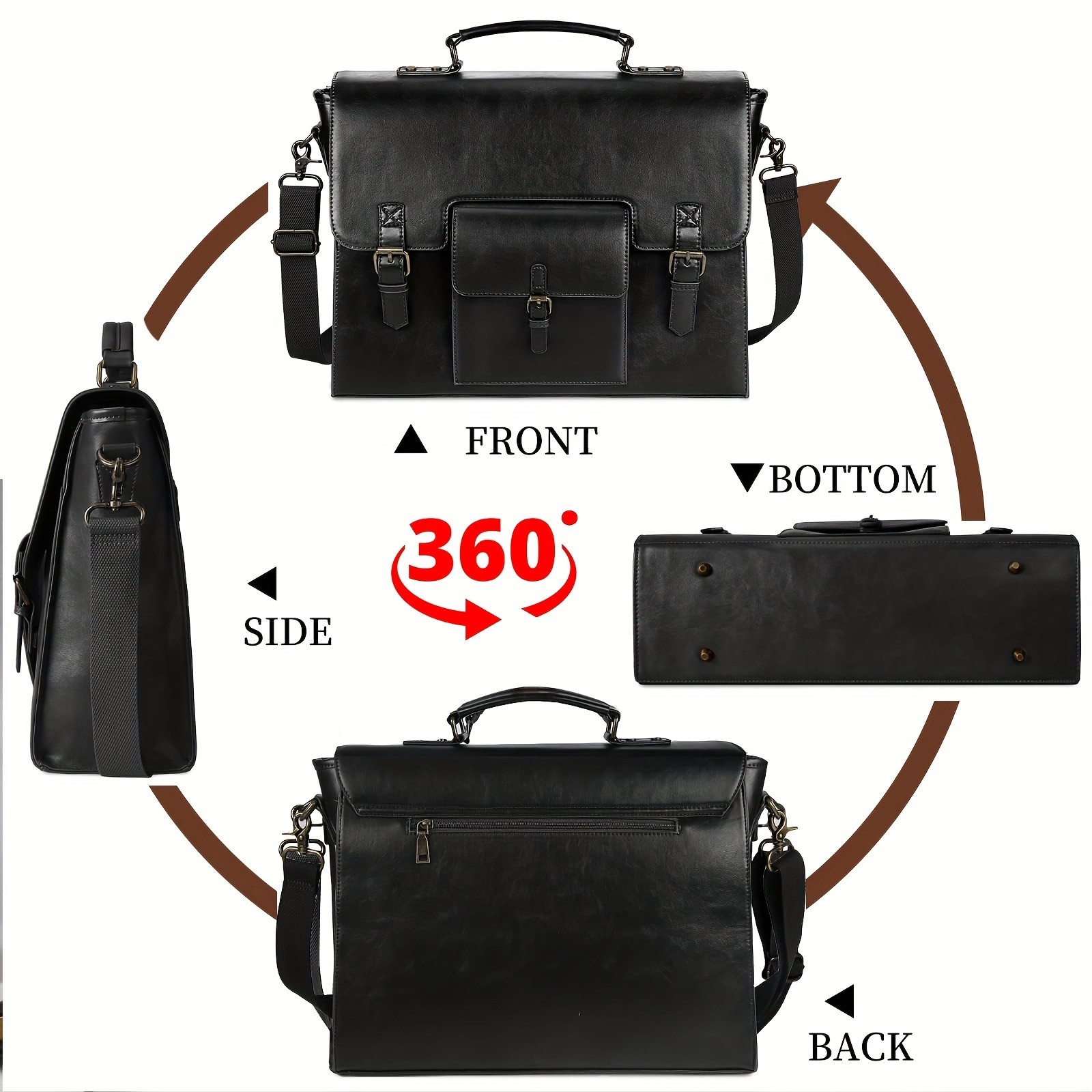 KTMOUW Mens Vintage Briefcase  39.62cm Laptop Messenger Bag, Adjustable Shoulder Strap, Zipper Closure, Office & Travel Use