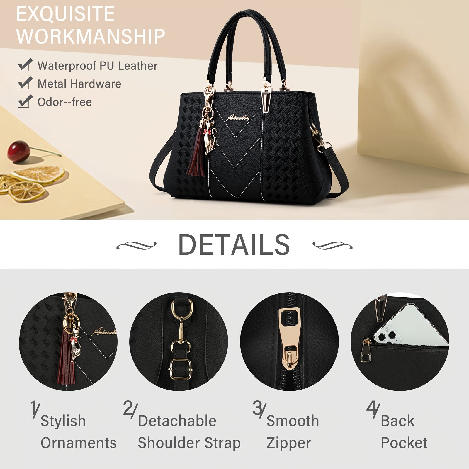 KTMOUW Womens Tote Bag  Multiple Inner Pockets, Small Handbag, Waterproof Shoulder Bag, Stylish and Functional