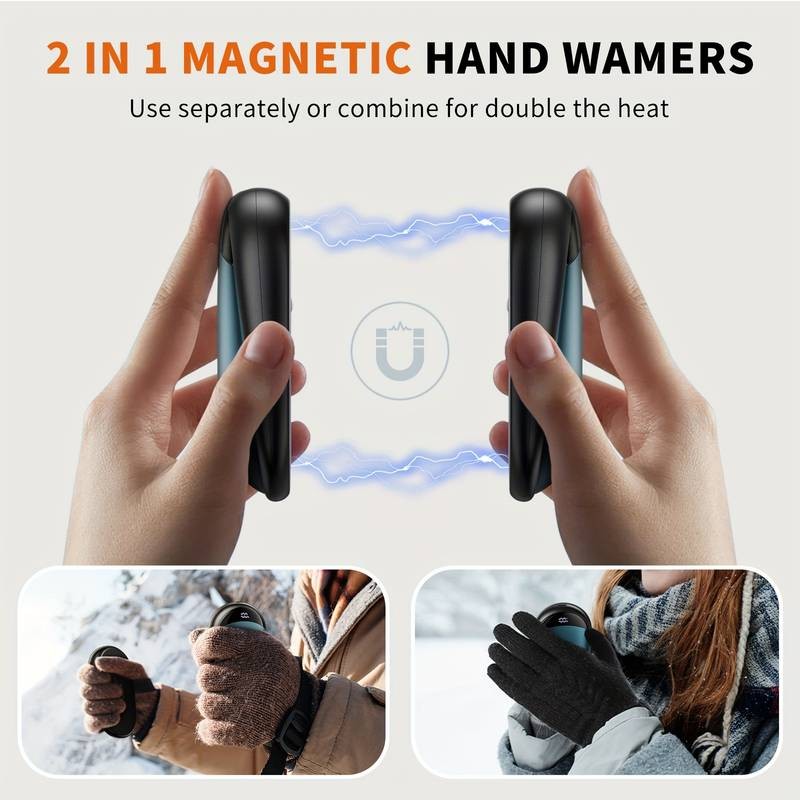 COLDSKY Two-Pack Rechargeable Hand Warmer with 4000mAh Battery and HD Digital Display  Magnetic, Portable, and Ideal for Outdoor Activities