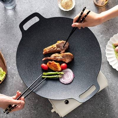 ITECHJOY 3pcs Versatile Non-Stick Cast Iron BBQ Grill Pan Set  Easy-Clean, Portable Frying Skillet for Outdoor Cooking