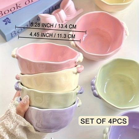 ITECHJOY 4pcs Macaron Colored Cute Bowls Add a Touch of Charm to Your Dining Experience