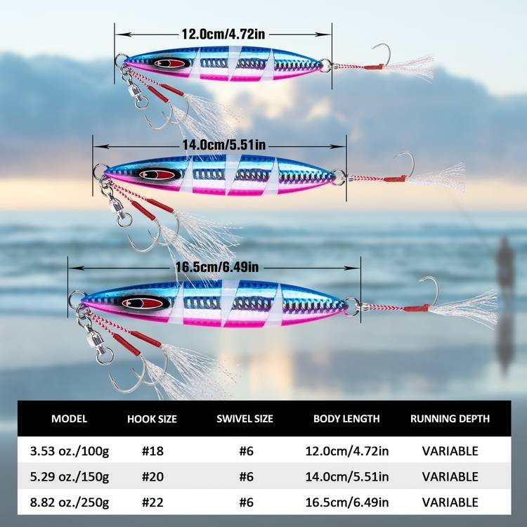 Goture 3pcs Glow-in-the-Dark Slow Casting Jig Versatile Fishing Lures for Saltwater and Freshwater Fishing