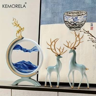KEMORELA Deer Figurine Decorations  Elegant Resin Reindeer Figurine for Festive and Holiday Home Decor