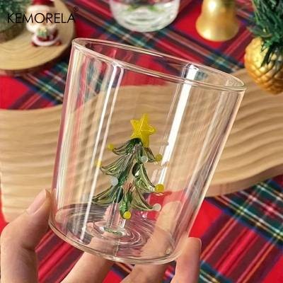 KEMORELA Christmas Tree Glasses Set  Reusable Glass Cups for Coffee, Juice, Milk, and More