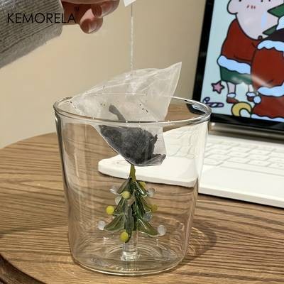 KEMORELA Christmas Tree Glasses Set  Reusable Glass Cups for Coffee, Juice, Milk, and More