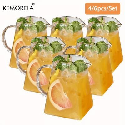 KEMORELA 4/6pcs Juice Cup with Handle Stylish Glass Cups for Coffee, Milk, and Afternoon Tea