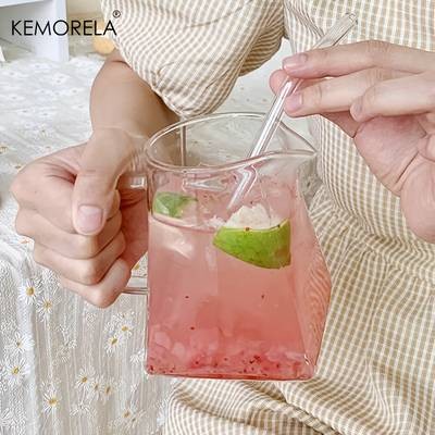 KEMORELA 4/6pcs Juice Cup with Handle Stylish Glass Cups for Coffee, Milk, and Afternoon Tea