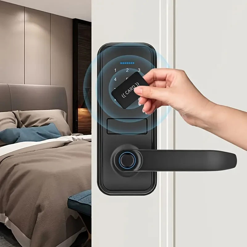 4-in-1 Smart Door Lock with Keyless Entry, IC Card, Fingerprint, Password, and Key Unlock