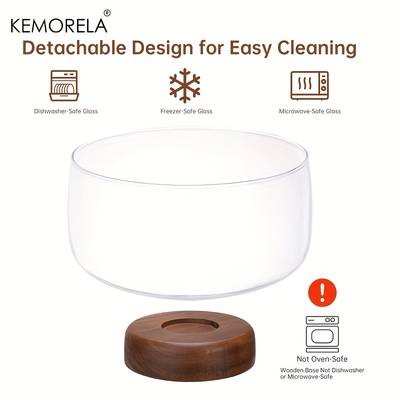 KEMORELA Large Glass Cake Bowl with Elegant Wooden Stand  The Perfect Display for Cakes, Desserts, and More