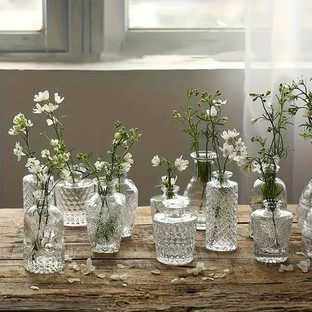 10/20pcs Transparent Simple Relief Creative Glass Vase Set  Elegant Dcor for Any Occasion
