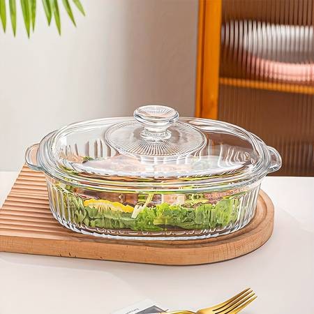 Clear Glass Oval Casserole with Lid and Handles  The Perfect Kitchen Companion for Easy Cooking