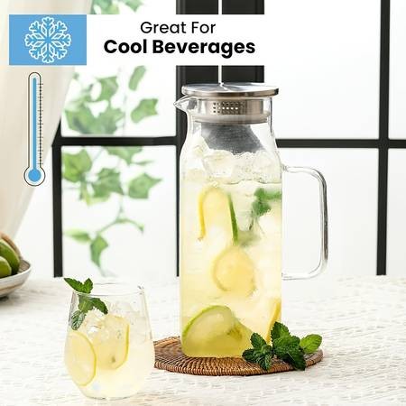 1pc 2000ml/68oz Square Glass Water Kettle with Lid and Spout  Perfect for Hot and Cold Drinks