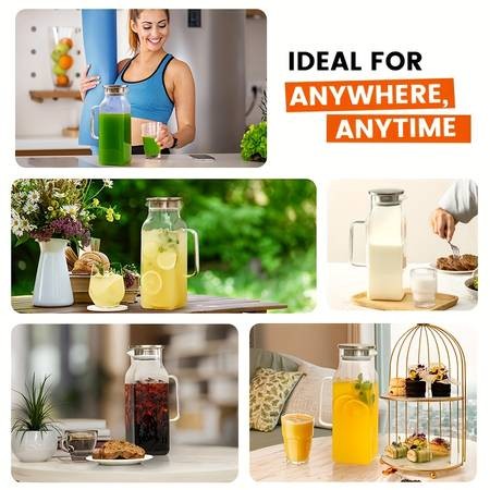 1pc 2000ml/68oz Square Glass Water Kettle with Lid and Spout  Perfect for Hot and Cold Drinks