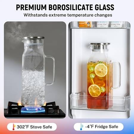 1pc 2000ml/68oz Square Glass Water Kettle with Lid and Spout  Perfect for Hot and Cold Drinks