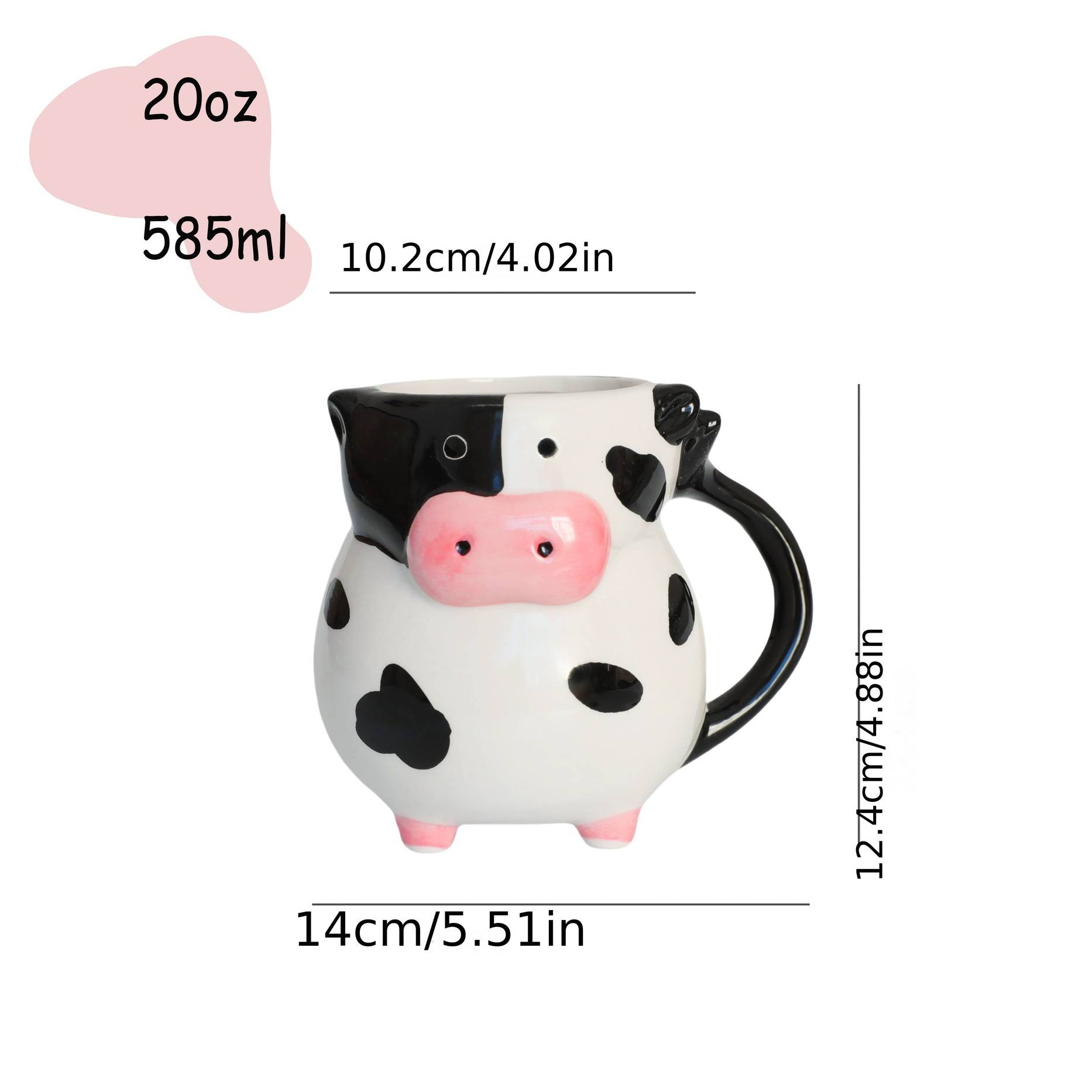 1pc Handmade Cow-Shaped Ceramic Mug with Black & White Cow & Pink Ears  A Fun and Functional Gift for Animal Lovers