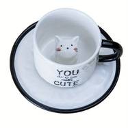 1pc 200ml/6.7oz Japanese Lovely Ceramic Hidden 3D Cat Inside Cup and Saucer  A Whimsical and Practical Gift for Cat Lovers