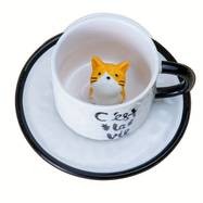 1pc 200ml/6.7oz Japanese Lovely Ceramic Hidden 3D Cat Inside Cup and Saucer  A Whimsical and Practical Gift for Cat Lovers