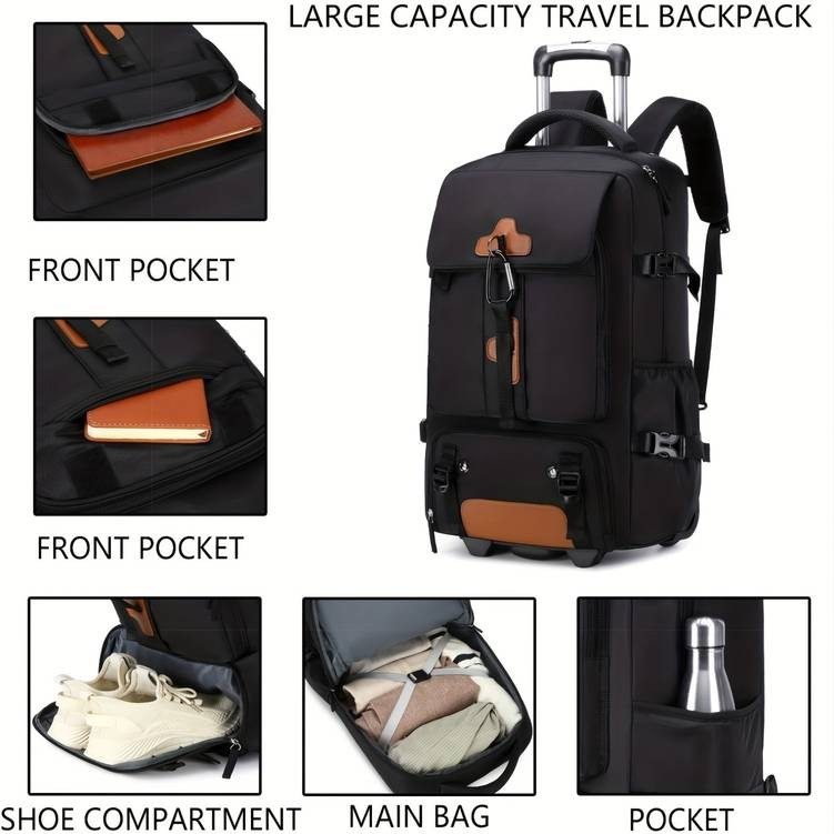 Travel Rolling Backpack  Durable Business Wheel Laptop Backpack with Shoe Compartment for Men and Women