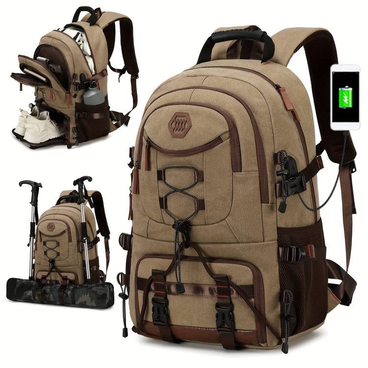 Large Capacity Hiking Backpack Outdoor Camping Rucksack with Shoe Compartment for Men and Women