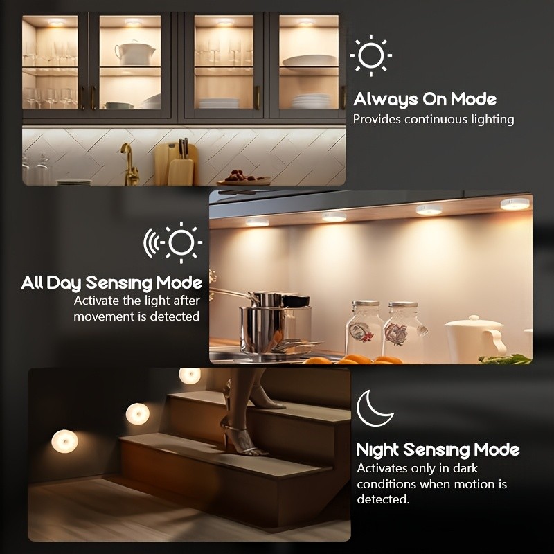 6pcs AMILL Smart Motion Sensor LED Puck Lights