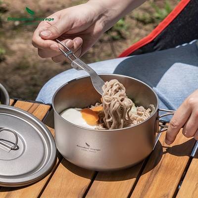 Boundless Voyage 1000ml/1L Titanium Camping Pot with Lid Lightweight, Durable Outdoor Cooking Companion for Adventurers
