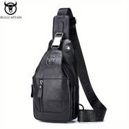 BULLCAPTAIN Genuine Leather Chest Bag  Retro-Inspired Large Multi-Functional Messenger Bag