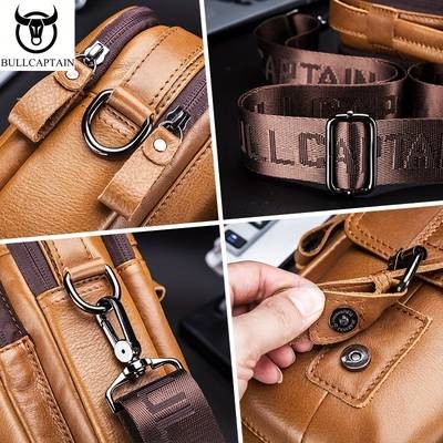 BULLCAPTAIN Men's Genuine Leather Messenger Bag  Vintage, Multi-Functional, Large-Capacity Briefcase for Travel & Outdoor
